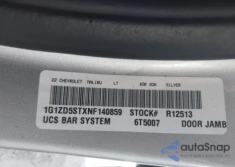 2022 Chevrolet Malibu Fwd Lt z USA, uszkodzony, nr VIN 1G1ZD5STXNF140859